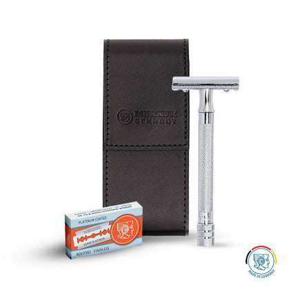 Merkur 23C Safety Razor Travel Set – Black Leather Case and 10 Blades by Merkur - Razor Accessories