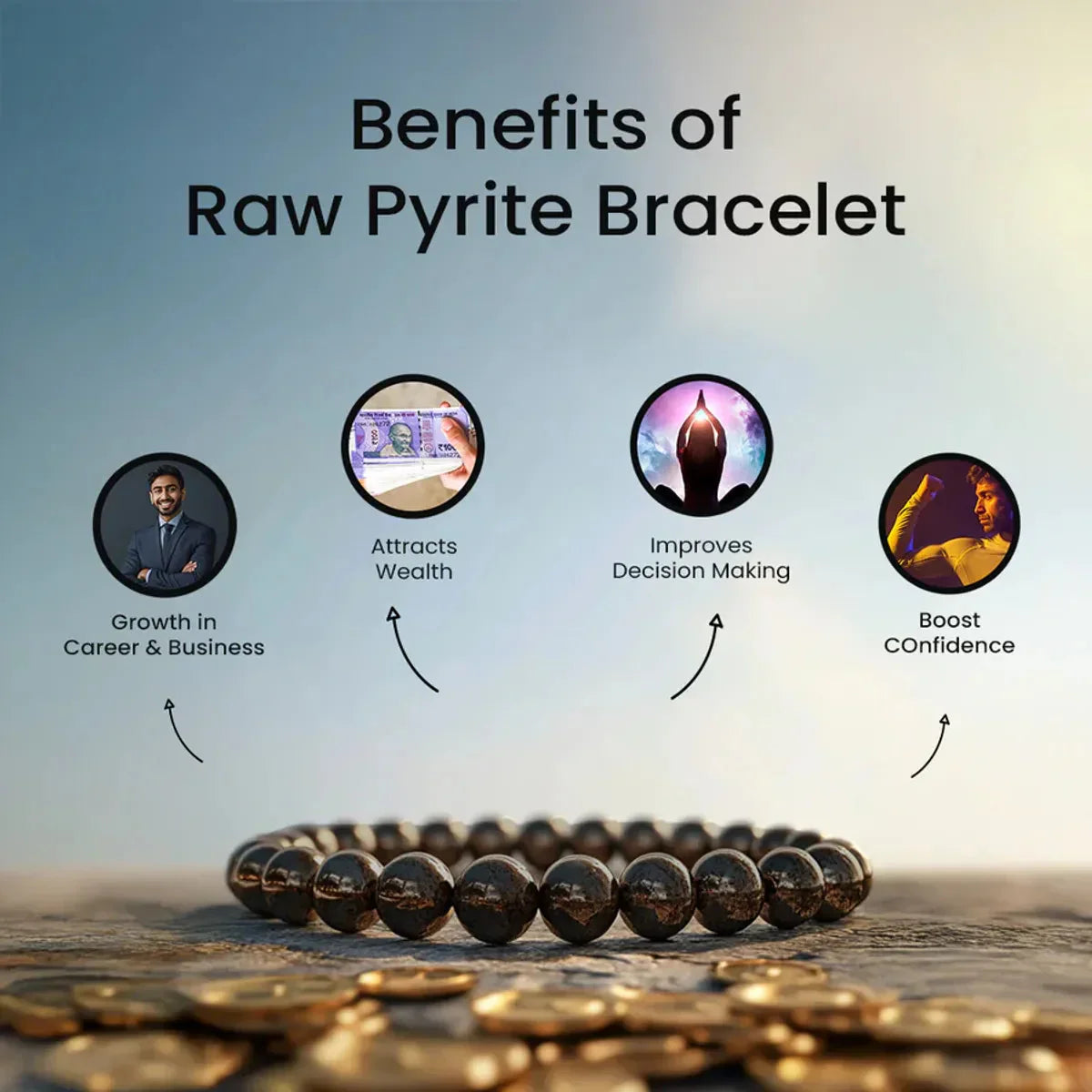 Original Raw Pyrite Bracelet Certified | Attracts Money and Boost Confidence | Astrology Bracelet for Men and Women - Image 4