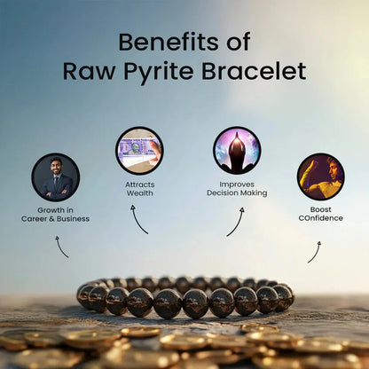 Original Raw Pyrite Bracelet Certified | Attracts Money and Boost Confidence | Astrology Bracelet for Men and Women by SAMAHealing - simple (View 4)