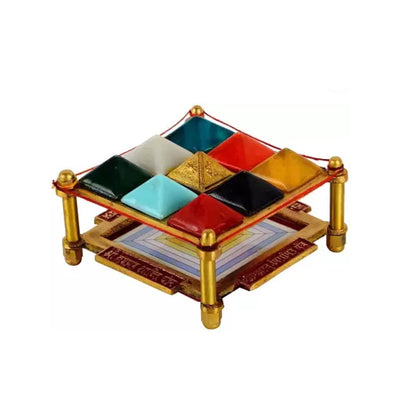 Navgraha Pyramid Yantra Chowki in Brass for Navgraha Shanti & Good Luck by SAMAHealing - Yantra Chowki