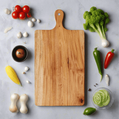 Neem Wood Chopping Board Compact Rectangle With Handle by Sama Homes - Sustainable Living