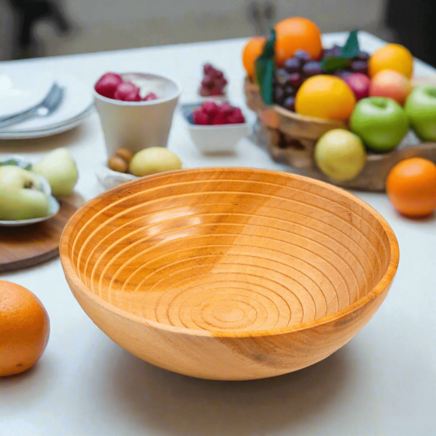Neem Wood Design Fruit Bowl - Image 2