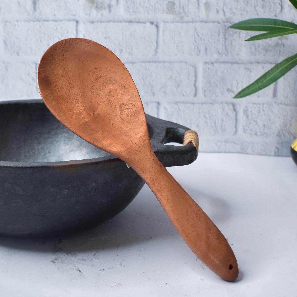 Handcrafted Neem Wood Rice Ladle (Round) – Antibacterial, Heat Resistant & RoHS Certified - Eco-friendly - Sama Homes