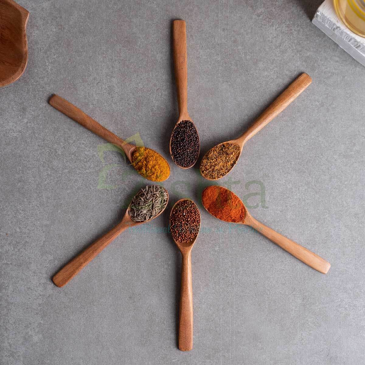Neem Wood Spice Spoons: Set of 6 - Eco-friendly - Sama Homes