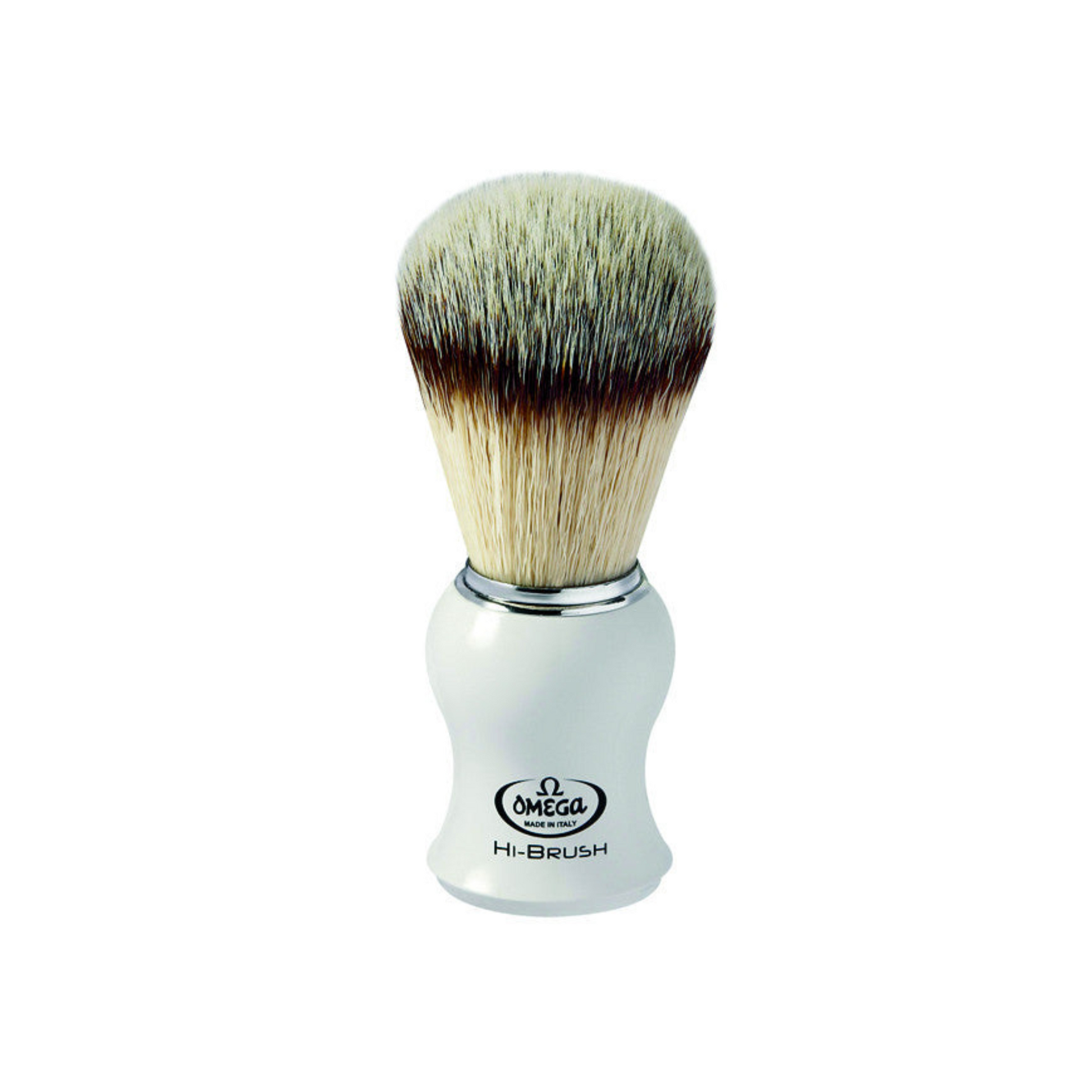 Omega Synthetic 'Hi' Shaving Brush, H:108mm, K:48mm, K:25mm, Classic White Handle - Eco-friendly - Sama Homes