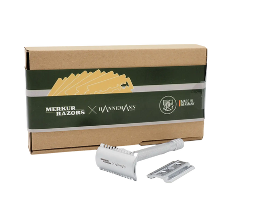 Merkur 3-Piece DE Safety Razor, Open Tooth Comb, Knurled Extra Long Handle, Matte Chrome