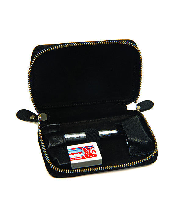 Pure Badger Black Pebble Leather DE Safety Razor Case, With Nubuck Lining - Eco-friendly - Sama Homes