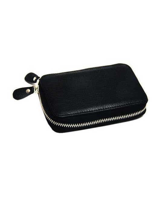PureBadger Collection Universal Black Pebble Leather Double Edge Razor Case (Nubuck Lining)