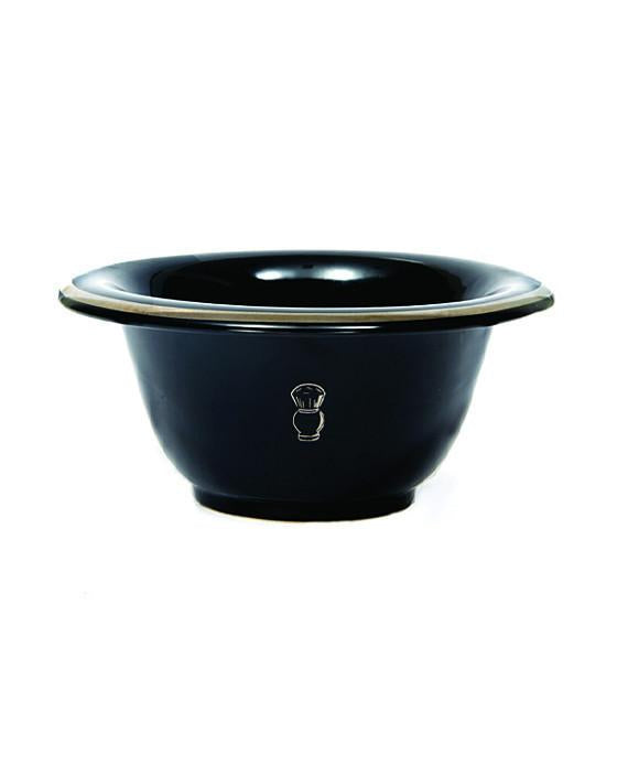 Ceramic Shave Bowl, Black Porcelain With Silver Rim - No Logo
