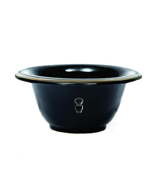 Ceramic Shave Bowl, Black Porcelain With Silver Rim - No Logo