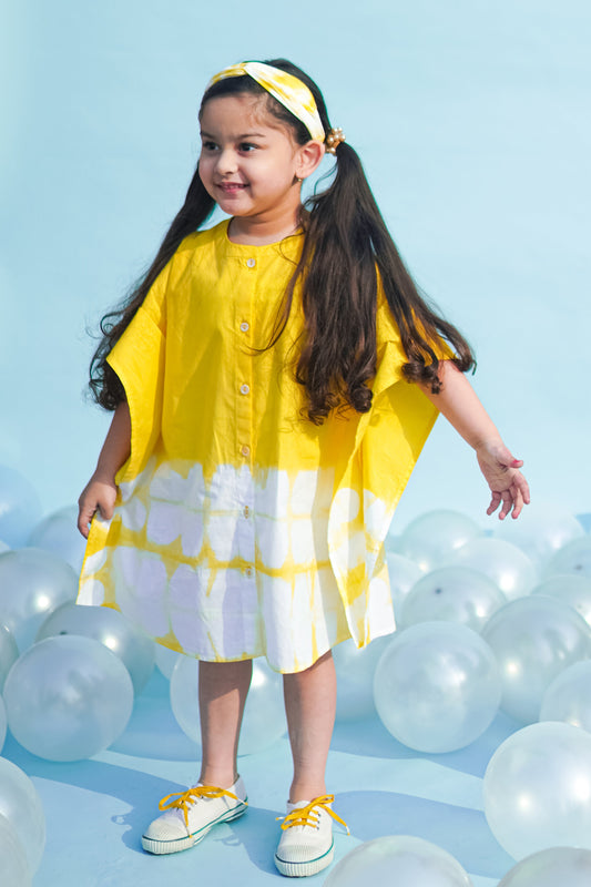 Girls Kaftan Dress Yellow Tie Dye Clamp