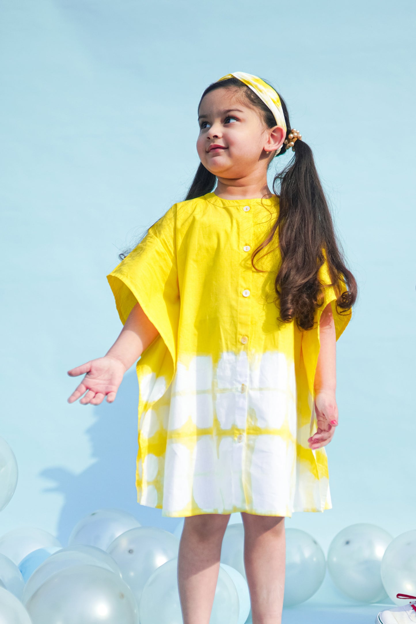 Girls Kaftan Dress Yellow Tie Dye Clamp