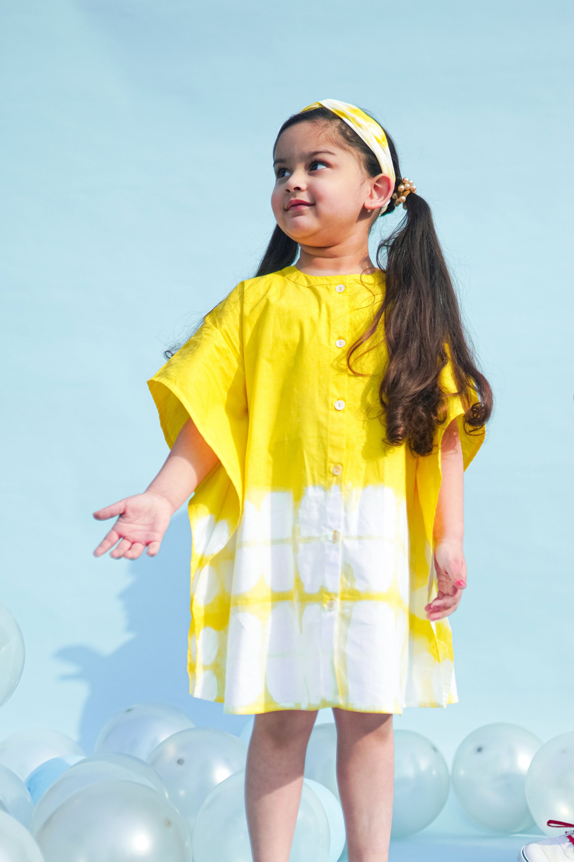 Girls Kaftan Dress Yellow Tie Dye Clamp - Image 2