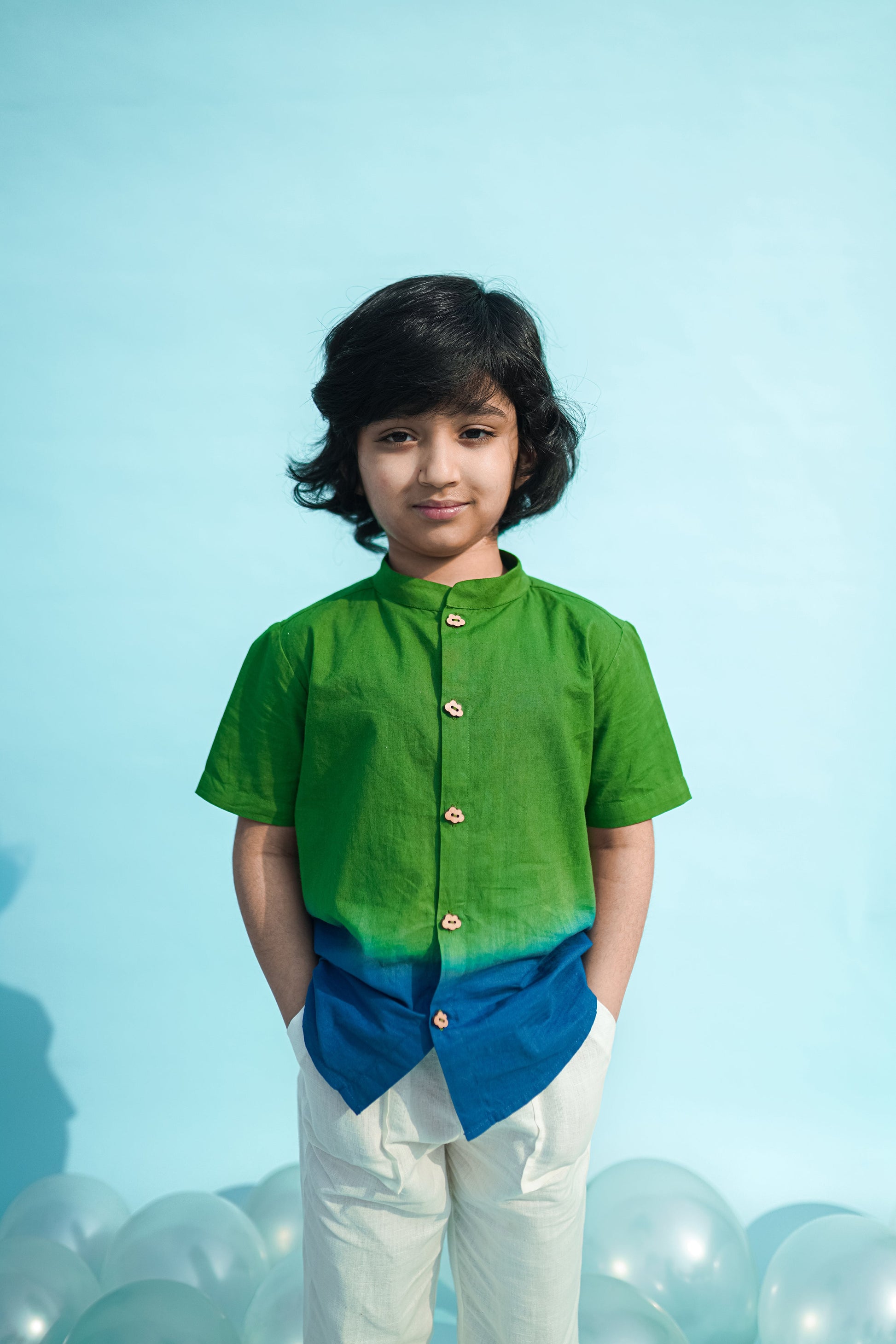 Boys Shirt Green Tie Dye Ombre - Eco-friendly - Sama Homes