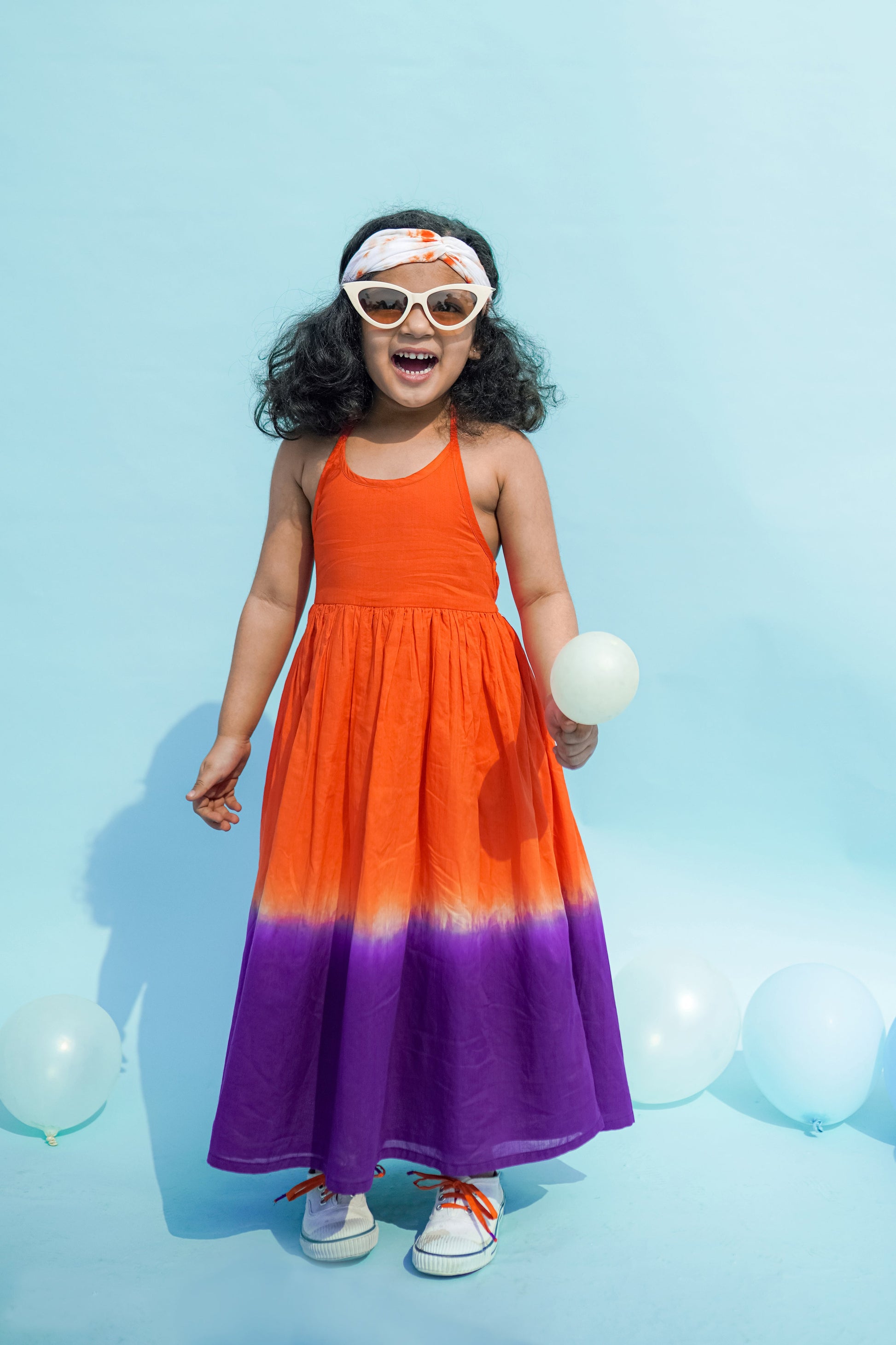 Girls Maxi Dress Orange Tie Dye Ombre - Eco-friendly - Sama Homes