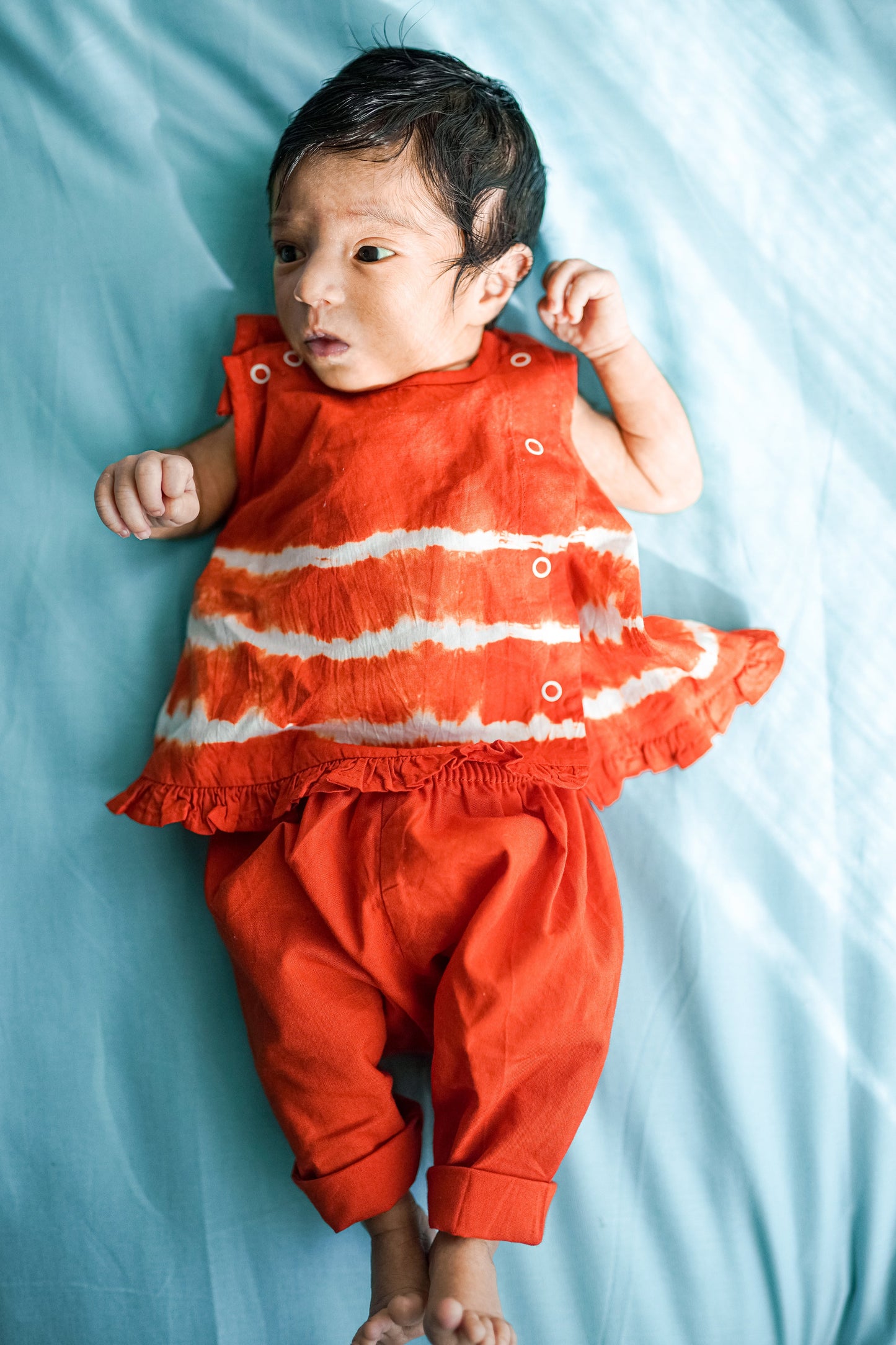 Baby Girl Tie Dye Jhabla Set - Orange