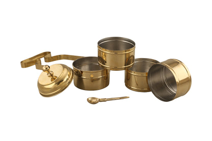 Handcrafted Brass Lunch Box (4-Tier) | Eco-Friendly Traditional Indian Tiffin for Healthy Meals by Sama Homes - Sustainable Living (View 2)