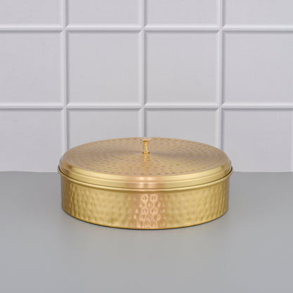 9" High Quality Brass Masala Box / Spice Organizer Box with Spoon - Matte Hammered – Image 2
