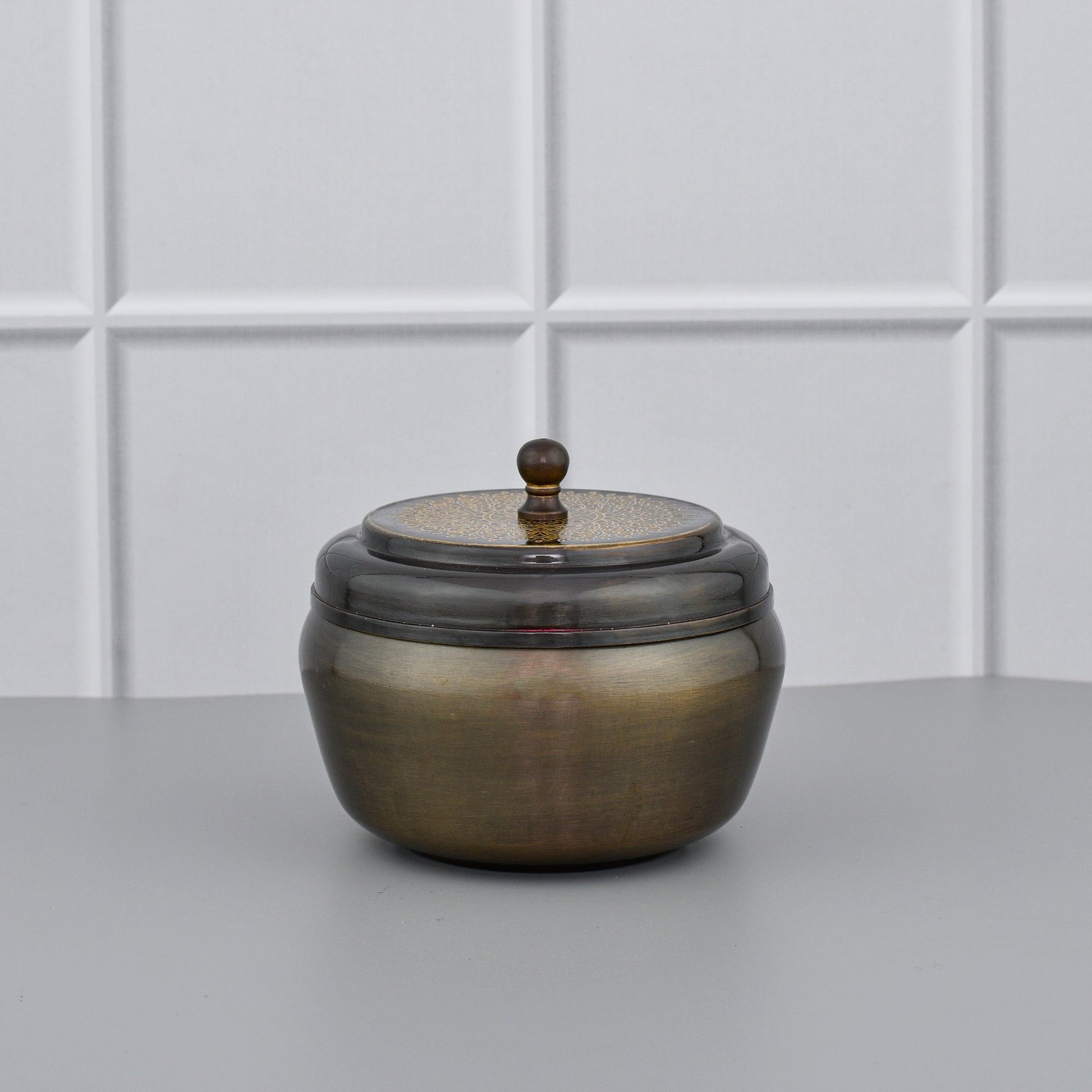 Brass Ghee Pot With Spoon - Antique Etching - Image 2