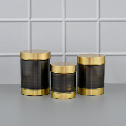 Pure Brass 3 Pcs Tea, Coffee and Sugar Canister Set - Antique Finish by Sama Homes - Brass Kitchen Canister Set (View 2)