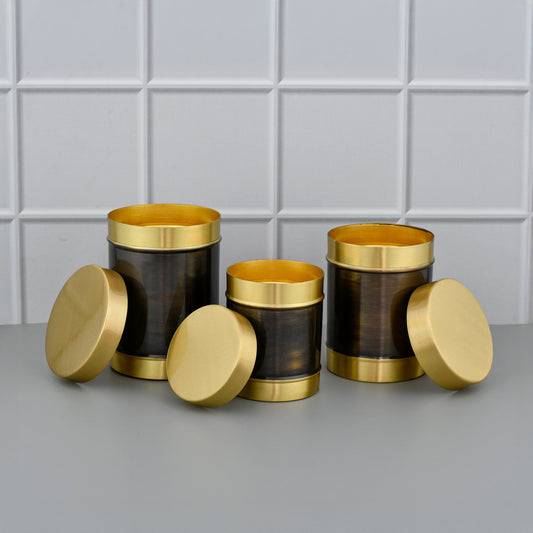 Pure Brass 3 Pcs Tea, Coffee and Sugar Canister Set - Antique Finish