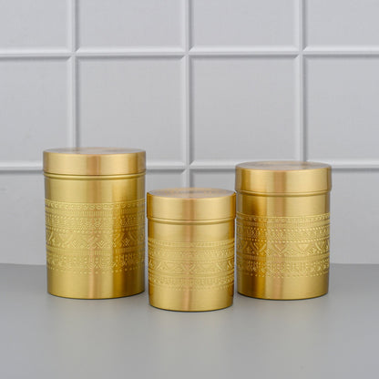 3-Piece Brass Tea, Coffee & Sugar Canister Set – Hand-Etched Storage Jars | Matte Finish | 350ML–750ML – Image 2
