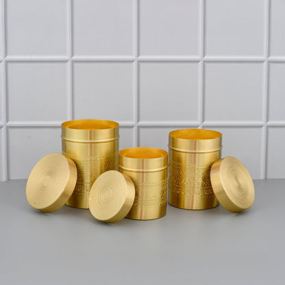 3-Piece Brass Tea, Coffee & Sugar Canister Set – Hand-Etched Storage Jars | Matte Finish | 350ML–750ML – Sama Homes