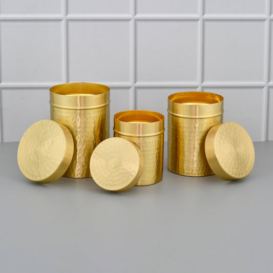 Pure Brass 3 Pcs Tea, Coffee and Sugar Canister Set - Matte Hammered – Sama Homes