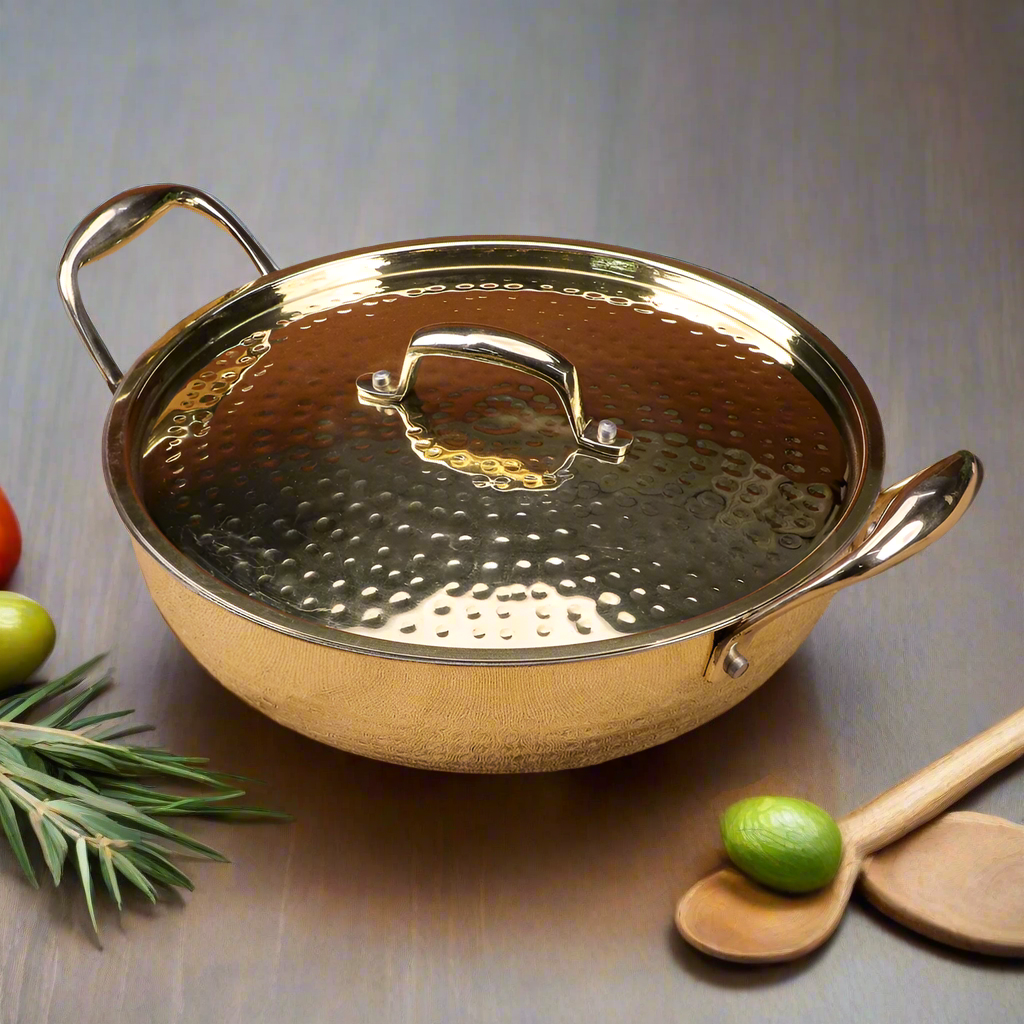 Pure Brass Kadhai Set With Tin Coating Inside - Eco-friendly - Sama Homes