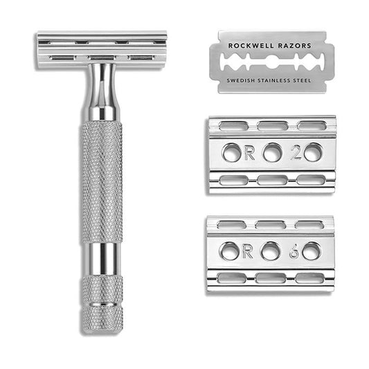 Rockwell 6C Adjustable DE Safety Razor - White Chrome (6 Settings)