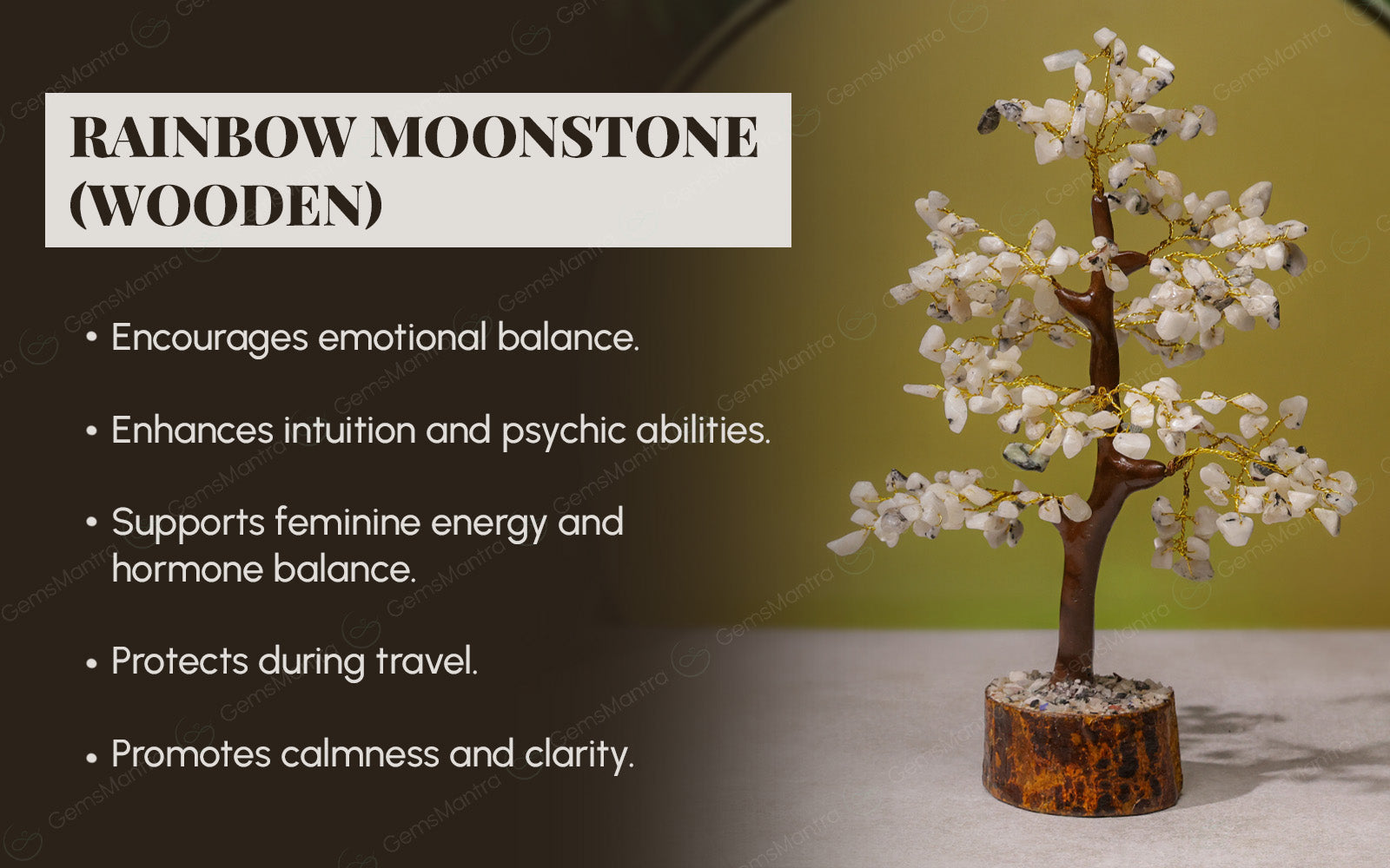 Wooden Rainbow Moonstone Crystal Tree - Image 3