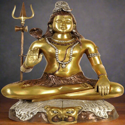 Rare Depiction Large Statue of Lord Shiva Seated on the Mountain of Kailash 22" by vendor-unknown - Hindu Gods