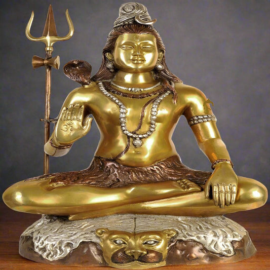 Rare Depiction Large Statue of Lord Shiva Seated on the Mountain of Kailash 22"