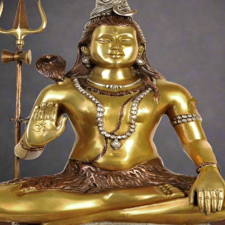 Rare Depiction Large Statue of Lord Shiva Seated on the Mountain of Kailash 22"