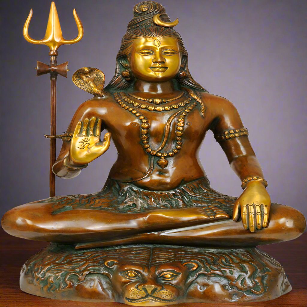 Rare Depiction Statue of Lord Shiva Seated on the Mountain of Kailash Large 22" - Eco-friendly - Sama Homes