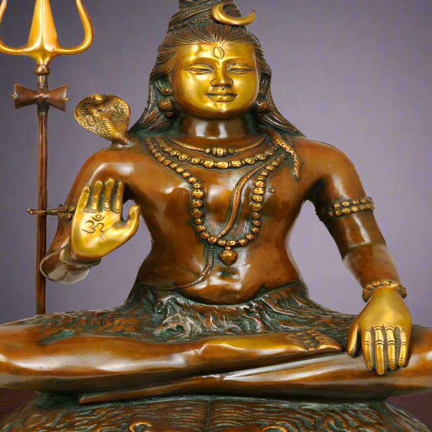 Rare Depiction Statue of Lord Shiva Seated on the Mountain of Kailash Large 22"