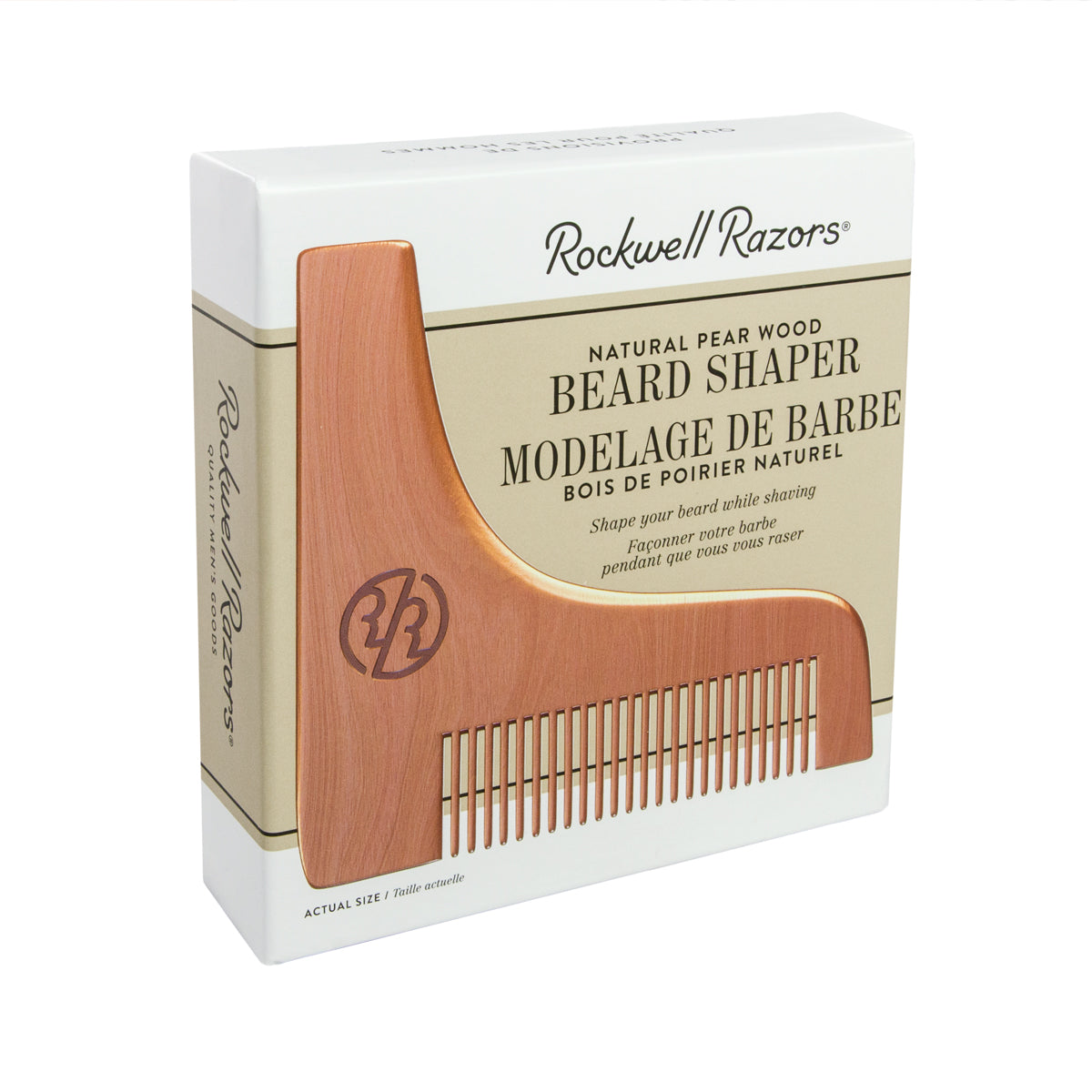 Rockwell Beard Shaper & Comb in Natural Pear Wood