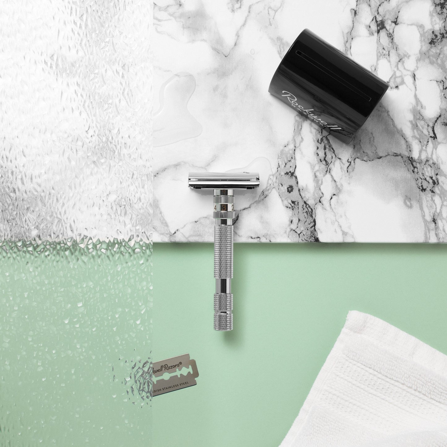 Rockwell T2 Adjustable Twist-To-Open DE Safety Razor - White Chrome