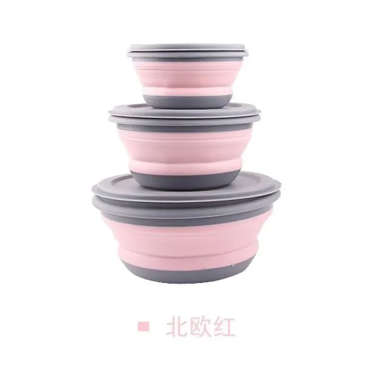3-piece set with lid salad bowl set  silicone folding bowl foldable lunch box  portable – Image 12