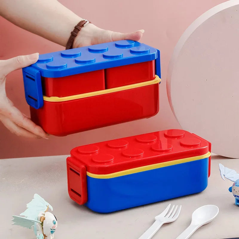 1050/1300ML Building Block Lunch Box with Tableware Portable Double Layer Bento Box for Student Office Fruit Salad Sealed Box – Sama Homes - Image 2