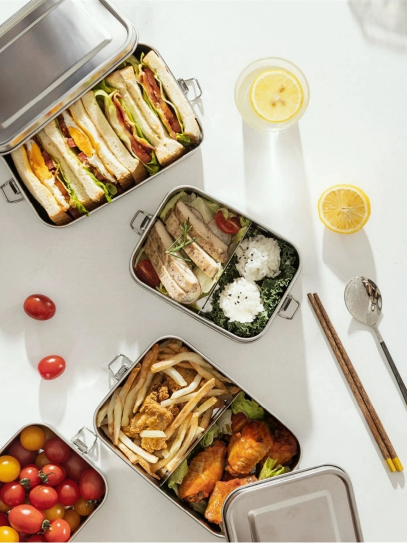 Stainless Steel Square Lunch Box Sealed Insulation Bento Box Lunch Box Canteen Large Capacity Compartment Lunch Box – Image 12 - Image 13