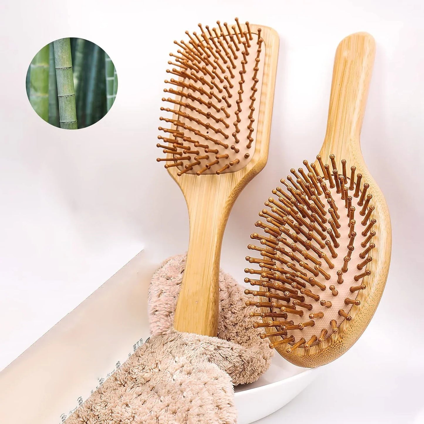 Natural Bamboo Hair Brush – Detangling & Scalp Massage Brush for All Hair Types, Anti-Bacterial, Promotes Healthy Hair Growth