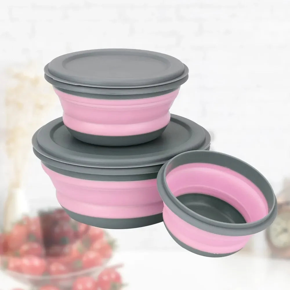 3-piece set with lid salad bowl set  silicone folding bowl foldable lunch box  portable – Image 9 - Image 10