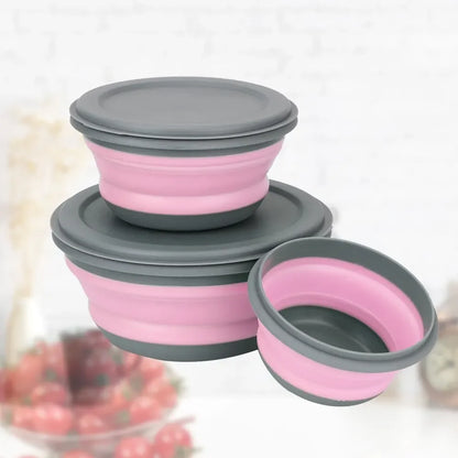 3-piece set with lid salad bowl set  silicone folding bowl foldable lunch box  portable – Image 9