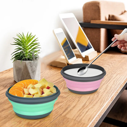 3pcs/set Silicone Folding Lunch Box With Lid Portable Picnic Camping Bowl Set Kitchen Tableware Kit Foldable Fruit Salad Bowl – Image 6