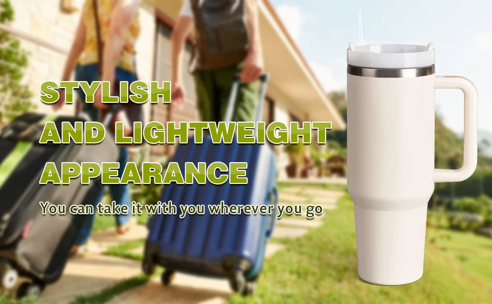 40oz Stainless Steel Insulated Water Bottle with Straw & Handle – Vacuum Flask Travel Coffee Tumbler, Hot & Cold Thermal Mug (1200ml)