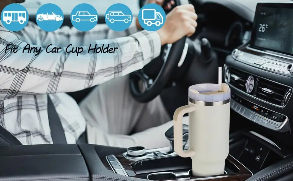 40oz Stainless Steel Insulated Water Bottle with Straw & Handle – Vacuum Flask Travel Coffee Tumbler, Hot & Cold Thermal Mug (1200ml)