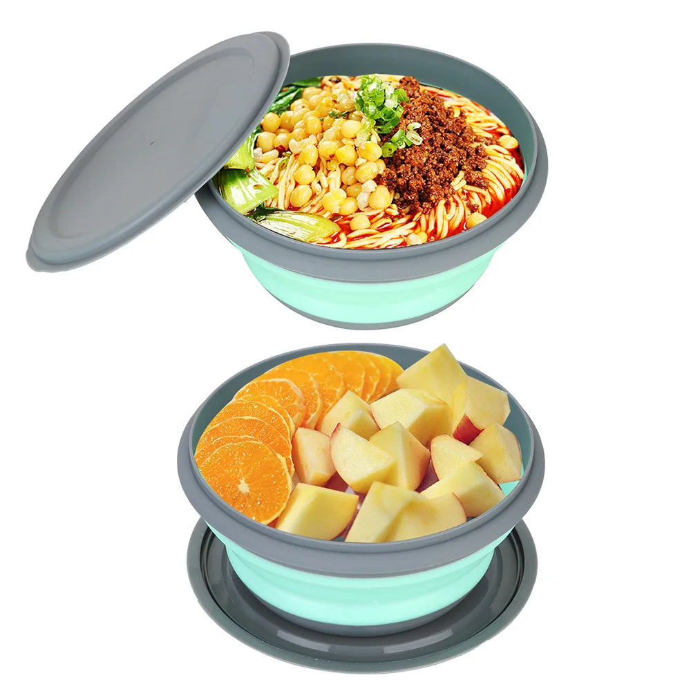 3pcs/set Silicone Folding Lunch Box With Lid Portable Picnic Camping Bowl Set Kitchen Tableware Kit Foldable Fruit Salad Bowl – Image 4 - Image 5