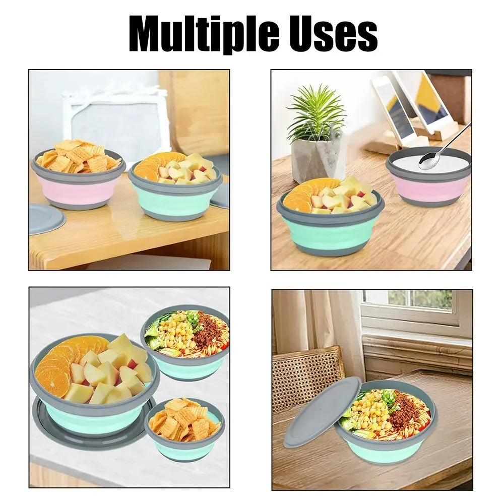 3-piece set with lid salad bowl set  silicone folding bowl foldable lunch box  portable – Image 3