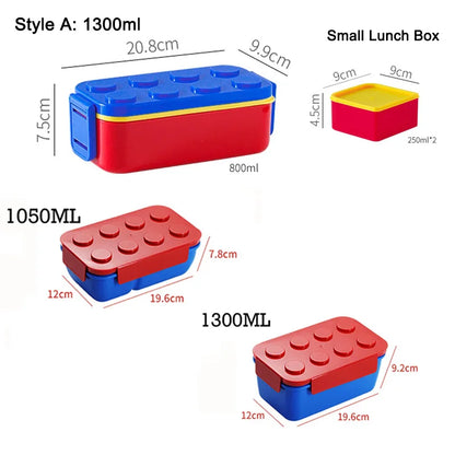 1050/1300ML Building Block Lunch Box with Tableware Portable Double Layer Bento Box for Student Office Fruit Salad Sealed Box – Image 6
